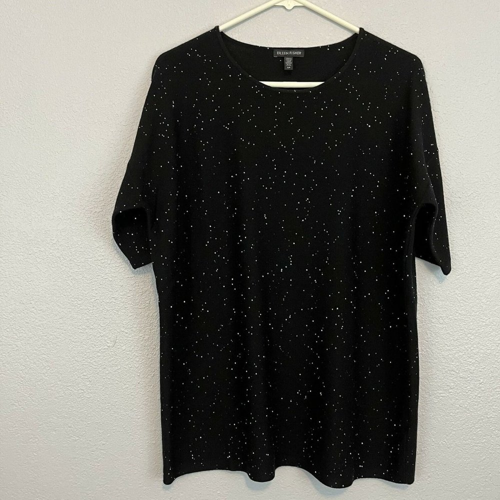 Eileen Fisher Fine Merino Black Twinkle SweaterTop Size Small